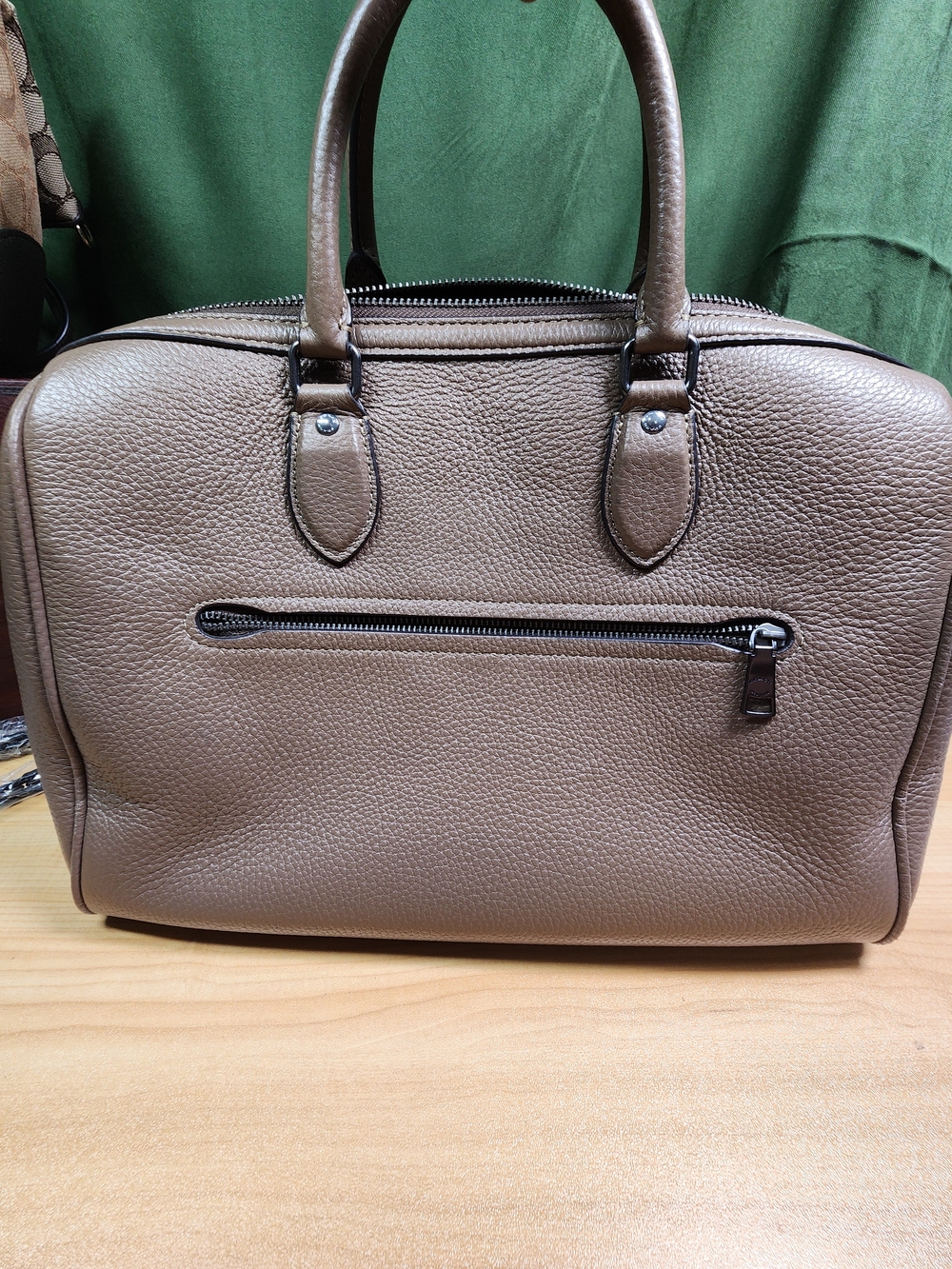 COACH Pebbled Leather Satchel Handbag in Taupe - Picture 3 of 9